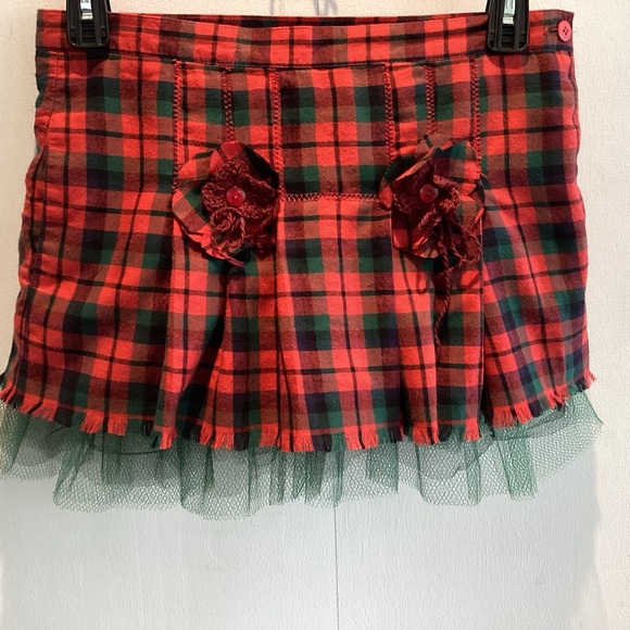 Upcycled vintage Orvis red plaid pleated mini skirt/net crinoline pockets Sz Med - Picture 8 of 14